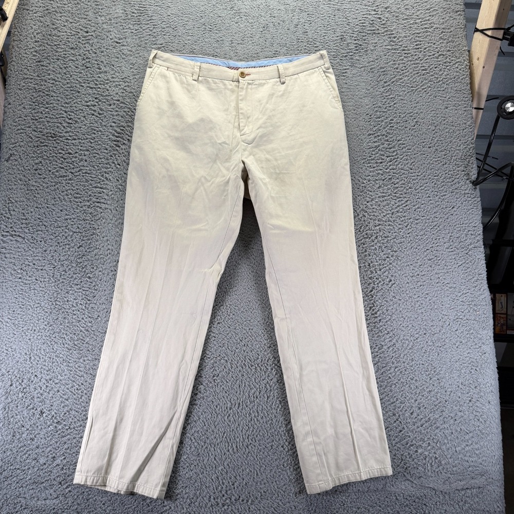 James Tattersall Pant Mens 38x32 Beige Cotton Chino Straight Business Preppy